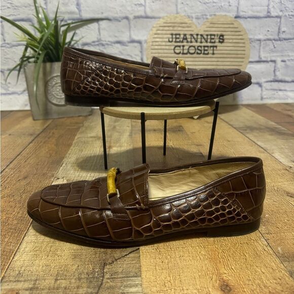 J Mclaughlin Womens Brown Leather Crocodile Loafers Sz 9.5 Bamboo Dillon3 - Picture 2 of 10